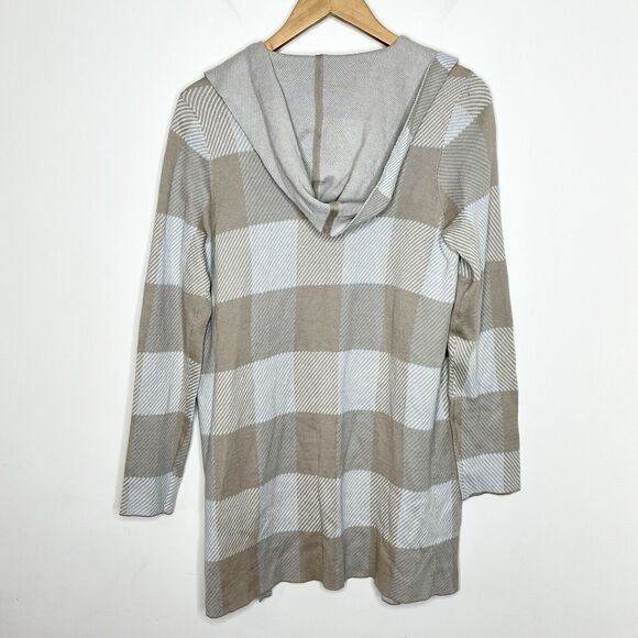 Chicos Sidone Hoodie Open Cardigan Sweater Tan Large Check Womens M 1 - Picture 7 of 7